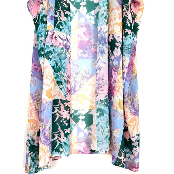 Lane Bryant boho open front green pink sheer patchwork floral maxi kimono duster - Picture 6 of 16